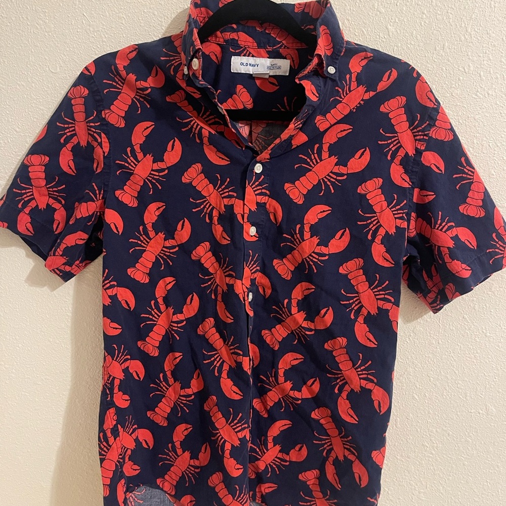 Navy and Red Lobster Print Shirt